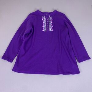 Woman Within Waffle Knit Henley Top Plus 1X 22/24 Purple Floral Embroidered